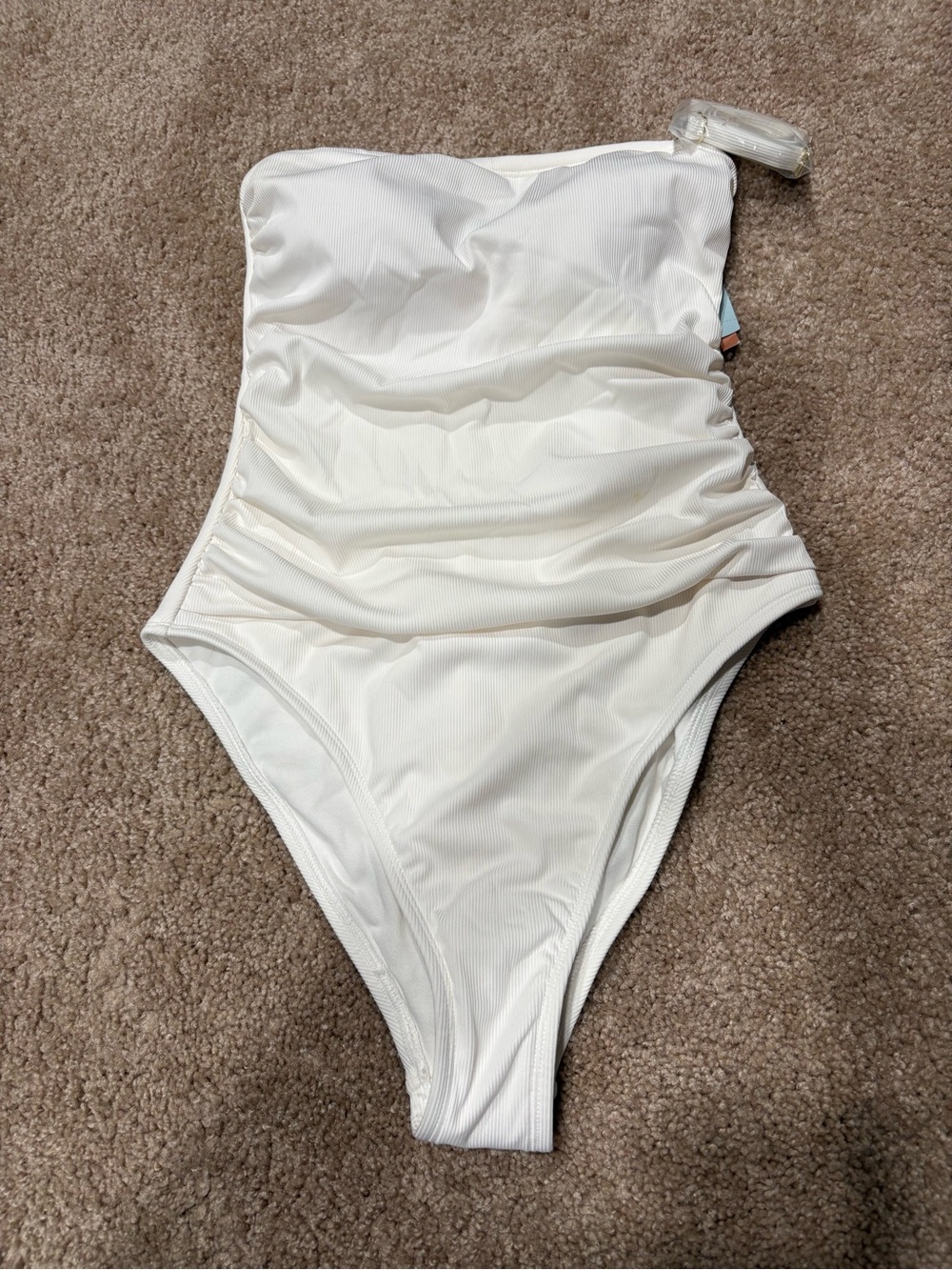 Shade & Shore White Strapless Ruched Swimsuit